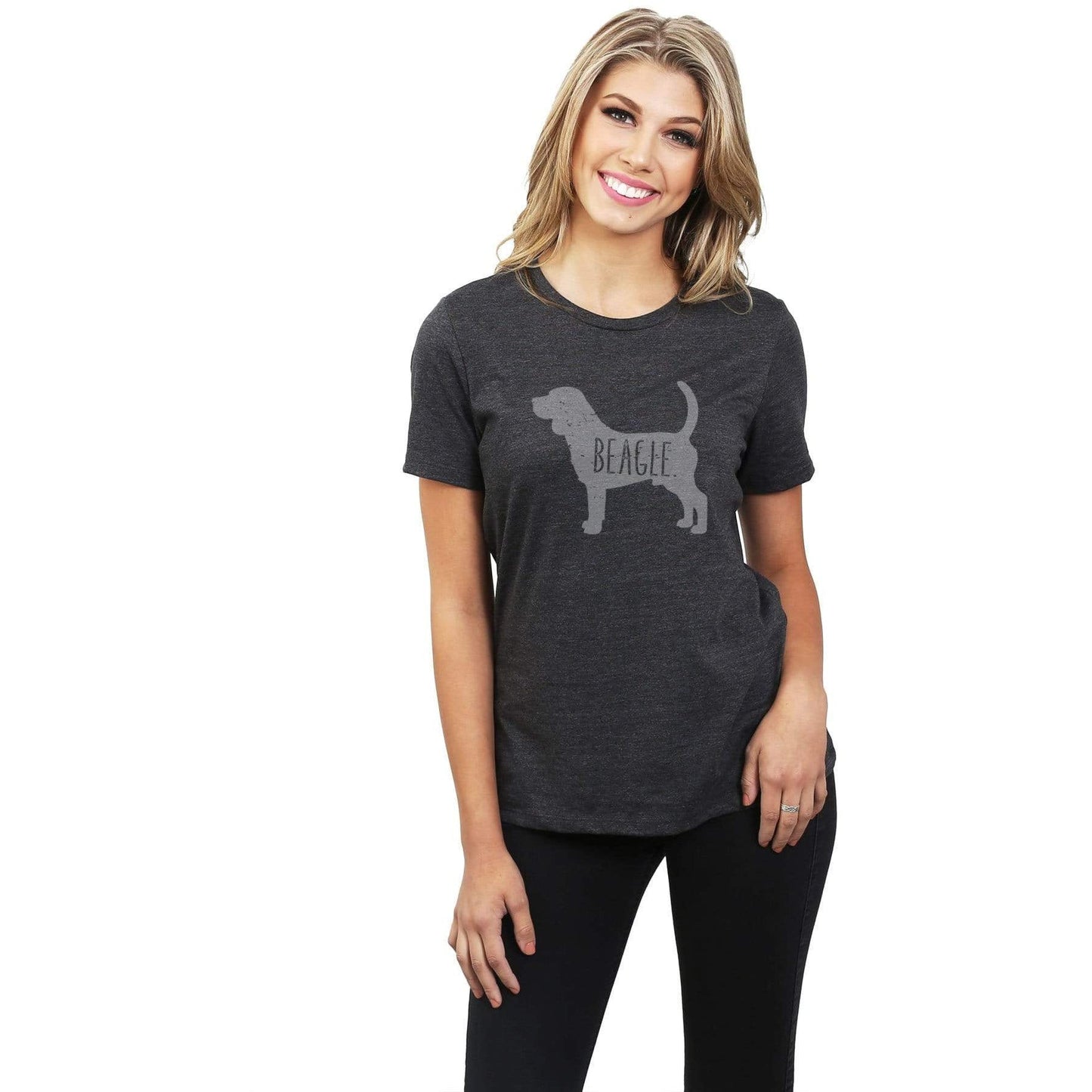 Beagle Dog Silhouette Women Relaxed Crew T-Shirt Tee Graphic Top ...
