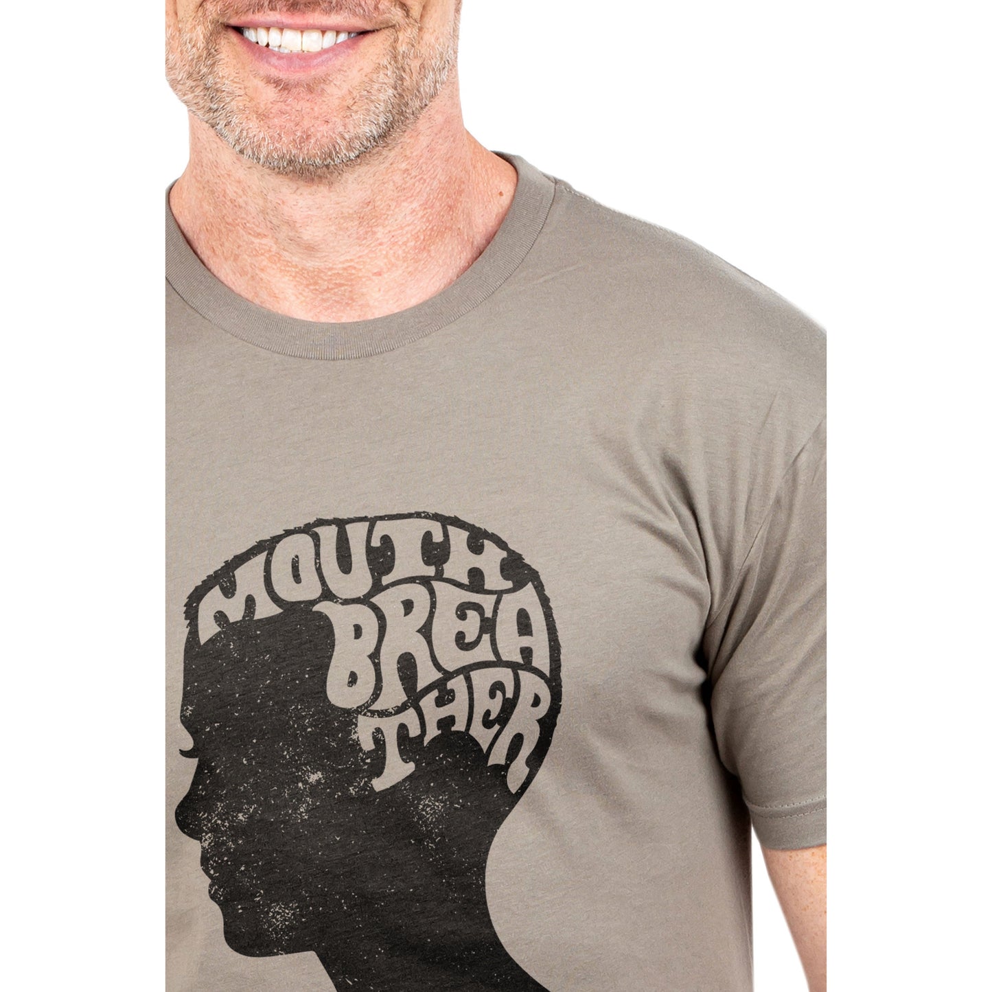 Mouthbreather Printed Graphic Men's Crew T-Shirt Heather Tan Closeup Image