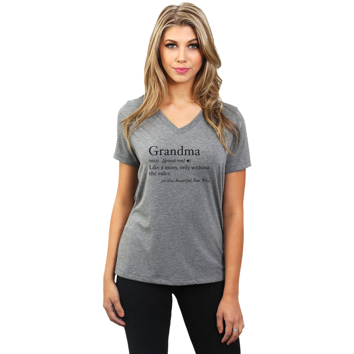 Grandma Definition Women's Relaxed V-Neck Graphic T-Shirt Top Tee by ...