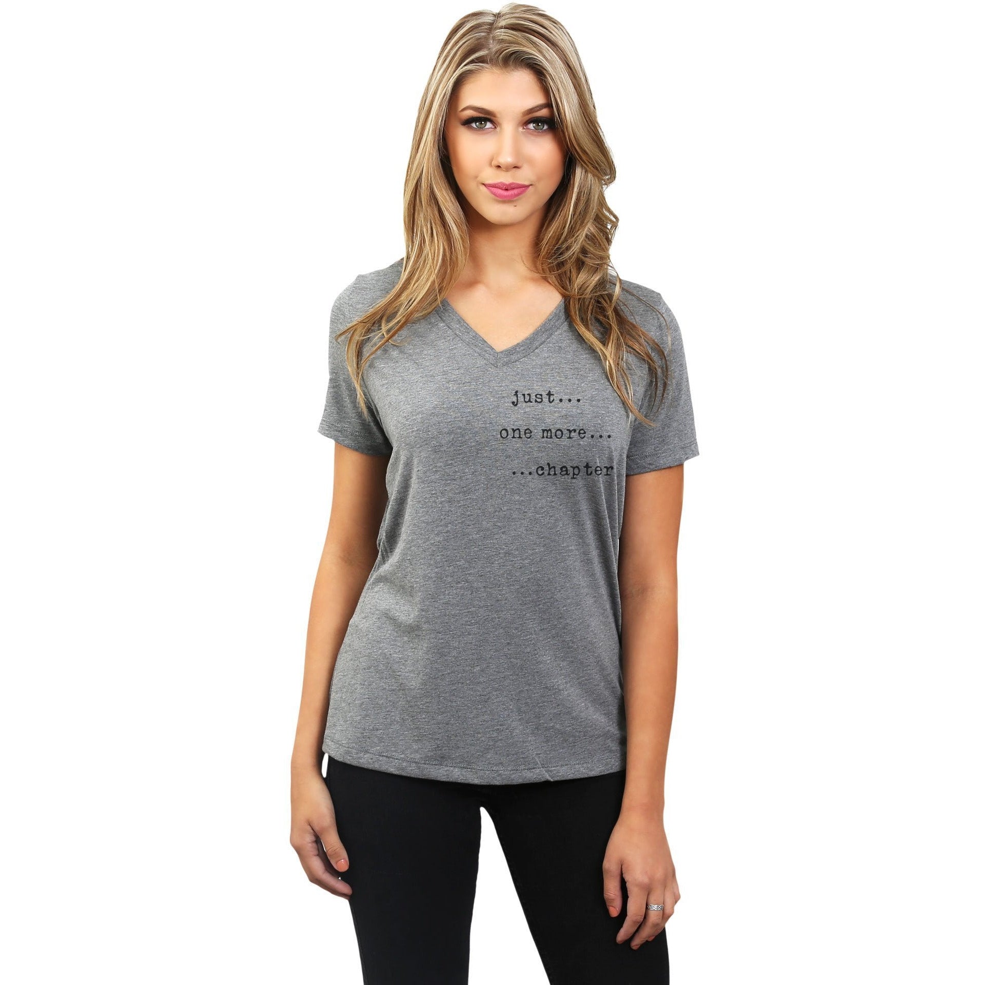 Just One More Chapter Women's Relaxed V-Neck Graphic T-Shirt Top Tee by ...