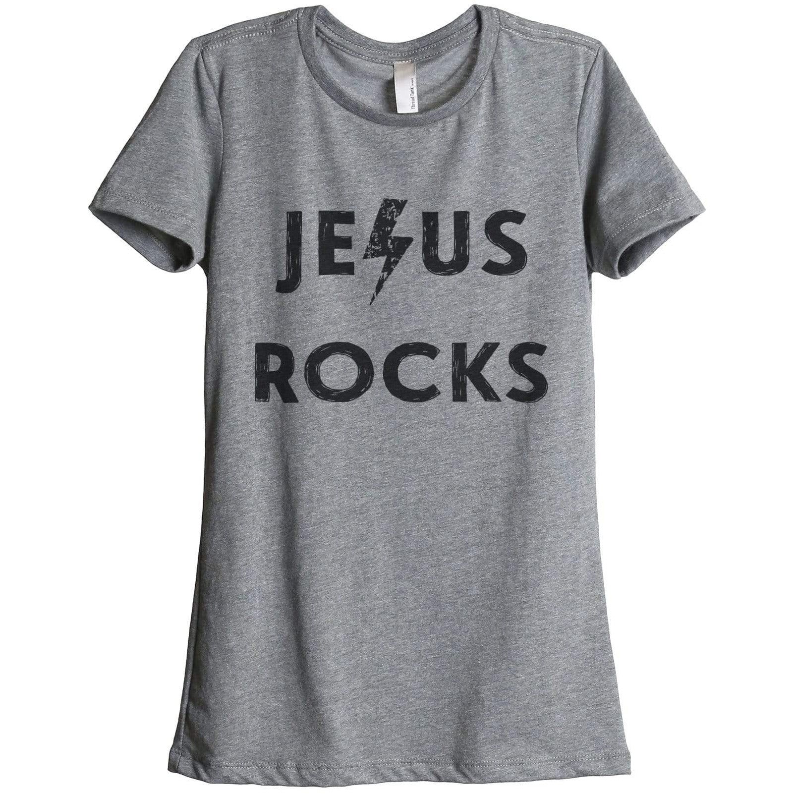 Jesus Rocks Women Relaxed Crew T-Shirt Tee Graphic Top - thread tank ...
