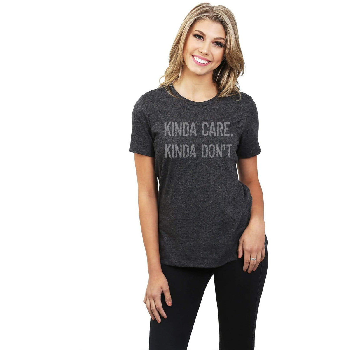 Kinda Care Kinda Dont Women Relaxed Crew T-Shirt Tee Graphic Top ...