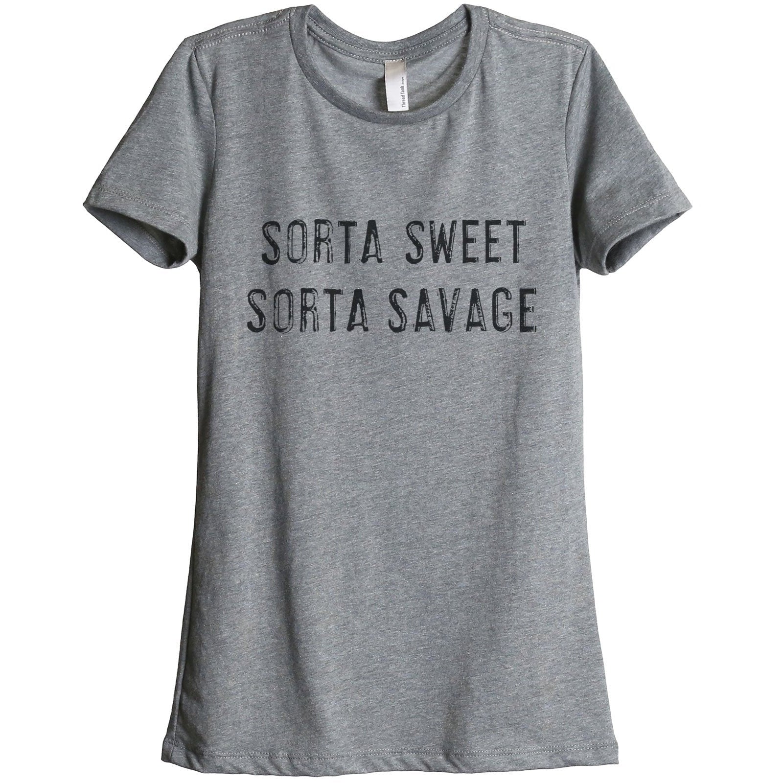 Sorta Sweet Sorta Savage Women Relaxed Crew T-Shirt Tee Graphic Top ...