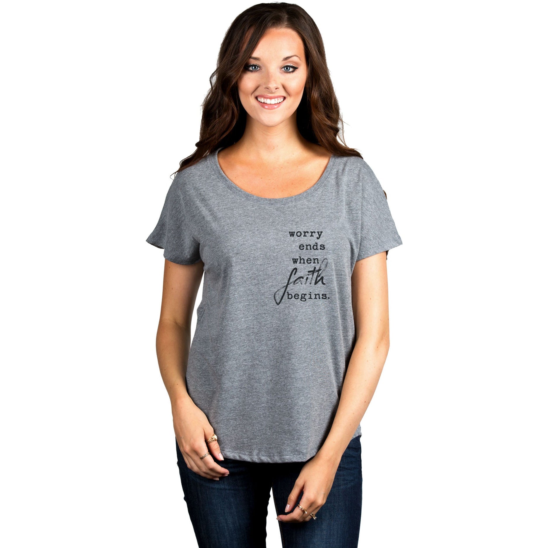 Worry Ends When Faith Begins Women Slouchy Tee – Stories You Can Wear