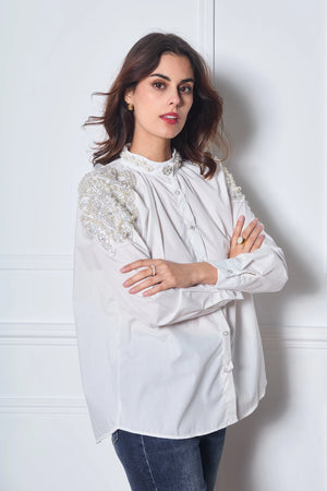 White Embroidered Dress Blouse - Trèscool