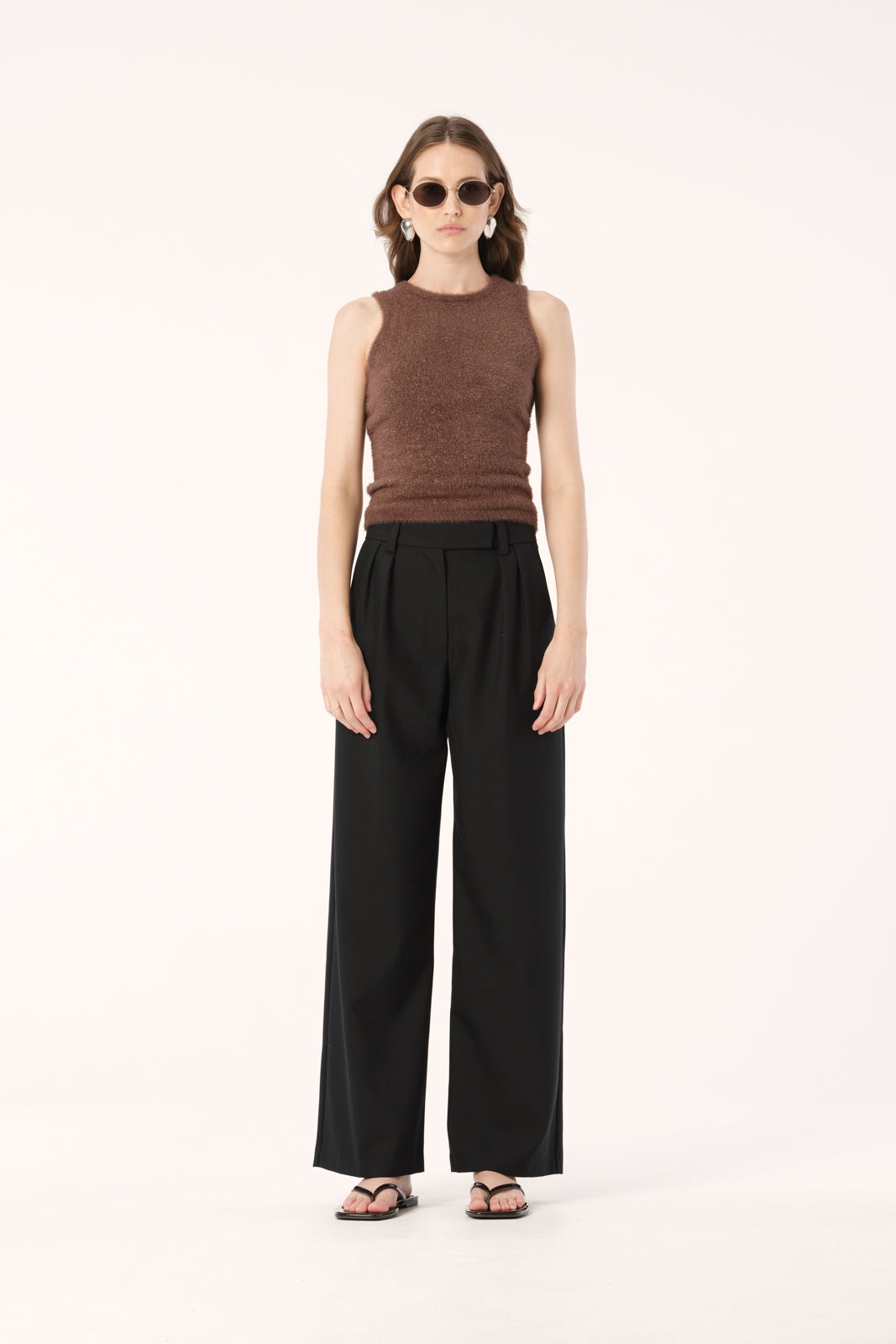 Harvie Coco Brown Fuzzy Knit Lurex Tank Top | Elka Collective