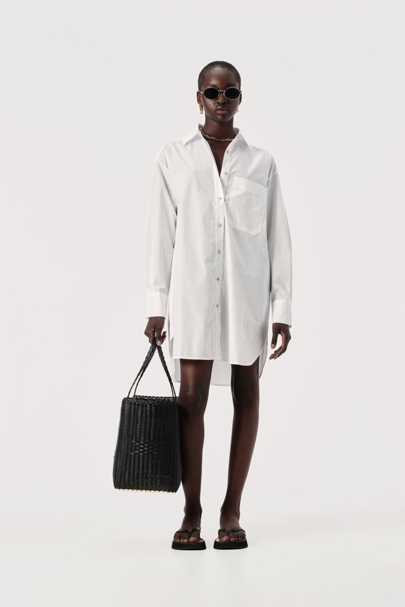 Tribute Relaxed Fit Shirt Dress in White | Elka Collective