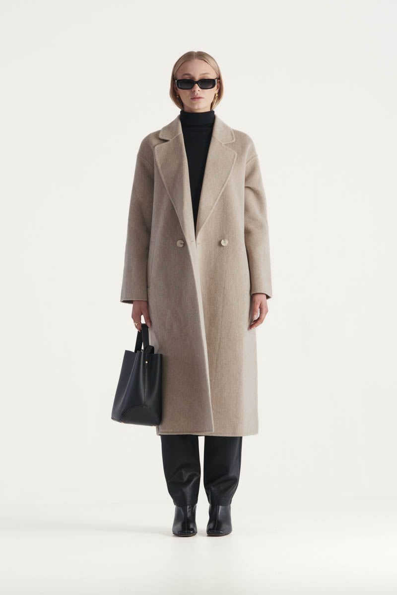 Sierra Wool Cashmere Overcoat in Oat | Elka Collective