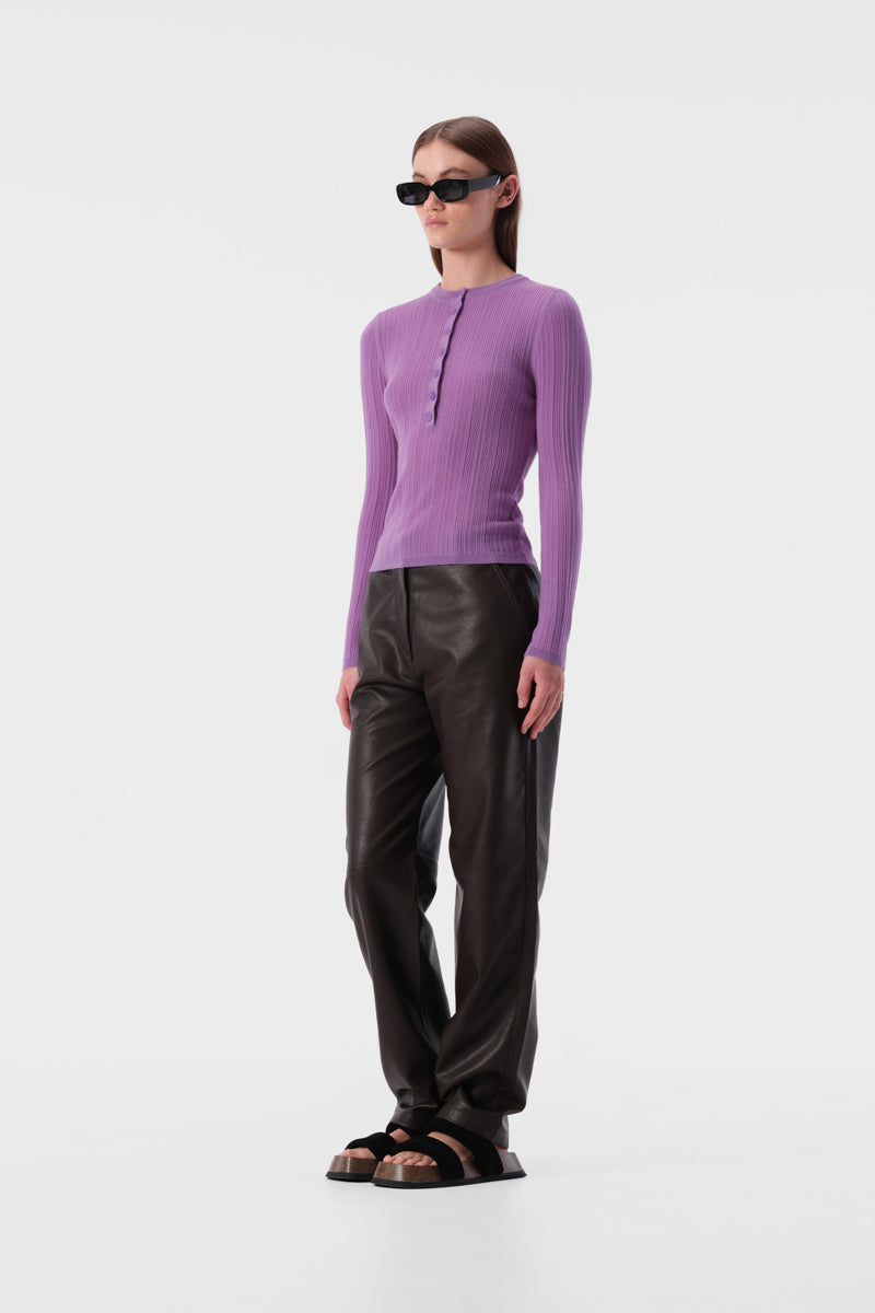 Filippa Rib Knit Henley Top in Violet | Elka Collective