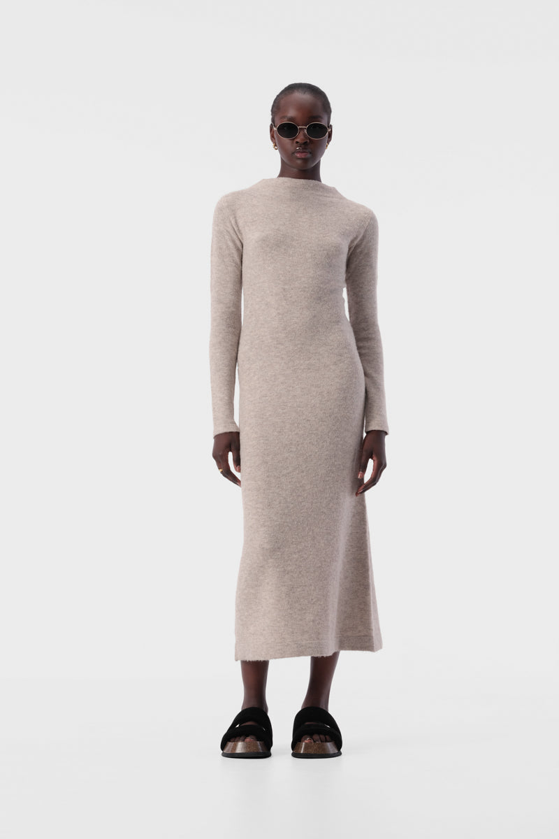 Linea Long Sleeve Rib Knit Midi Dress in Grey Marle