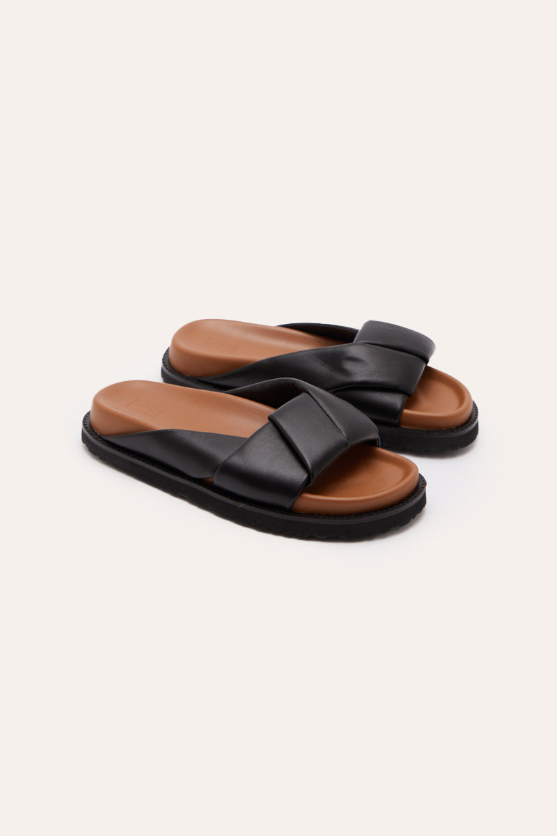 Chunky Leather Slip On Sandal in Black | Elka Collective
