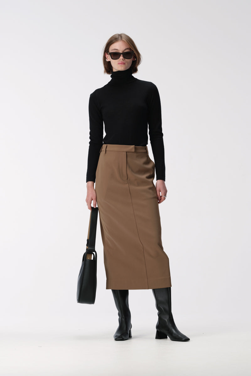 Raquel Midi Pencil Skirt Dark Taupe Brown – Elka Collective