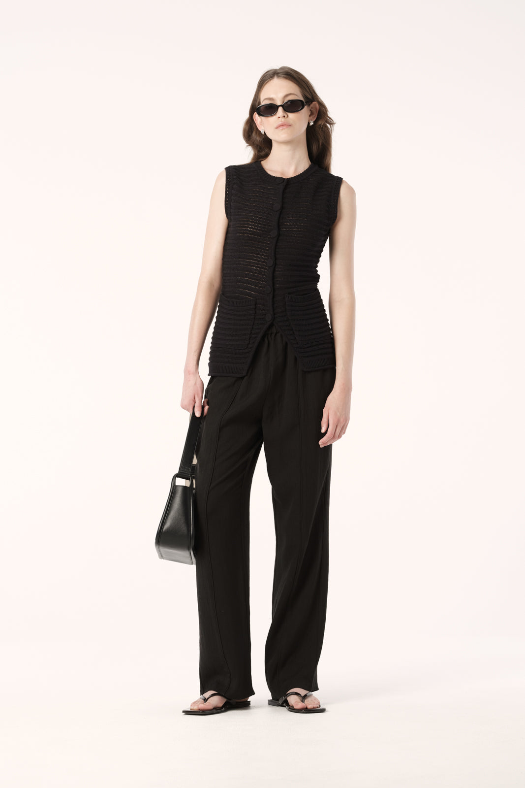 Rohe Black Crochet Knit Round Neck Button Vest – Elka Collective