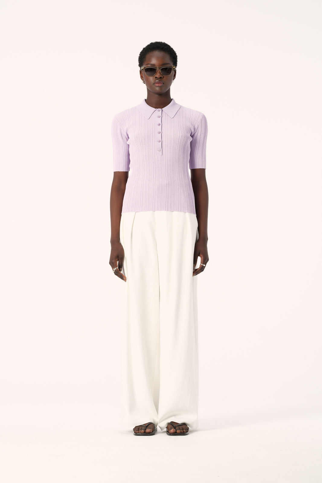 Rosa Short Sleeve Knit Polo Top in Lilac | Elka Collective