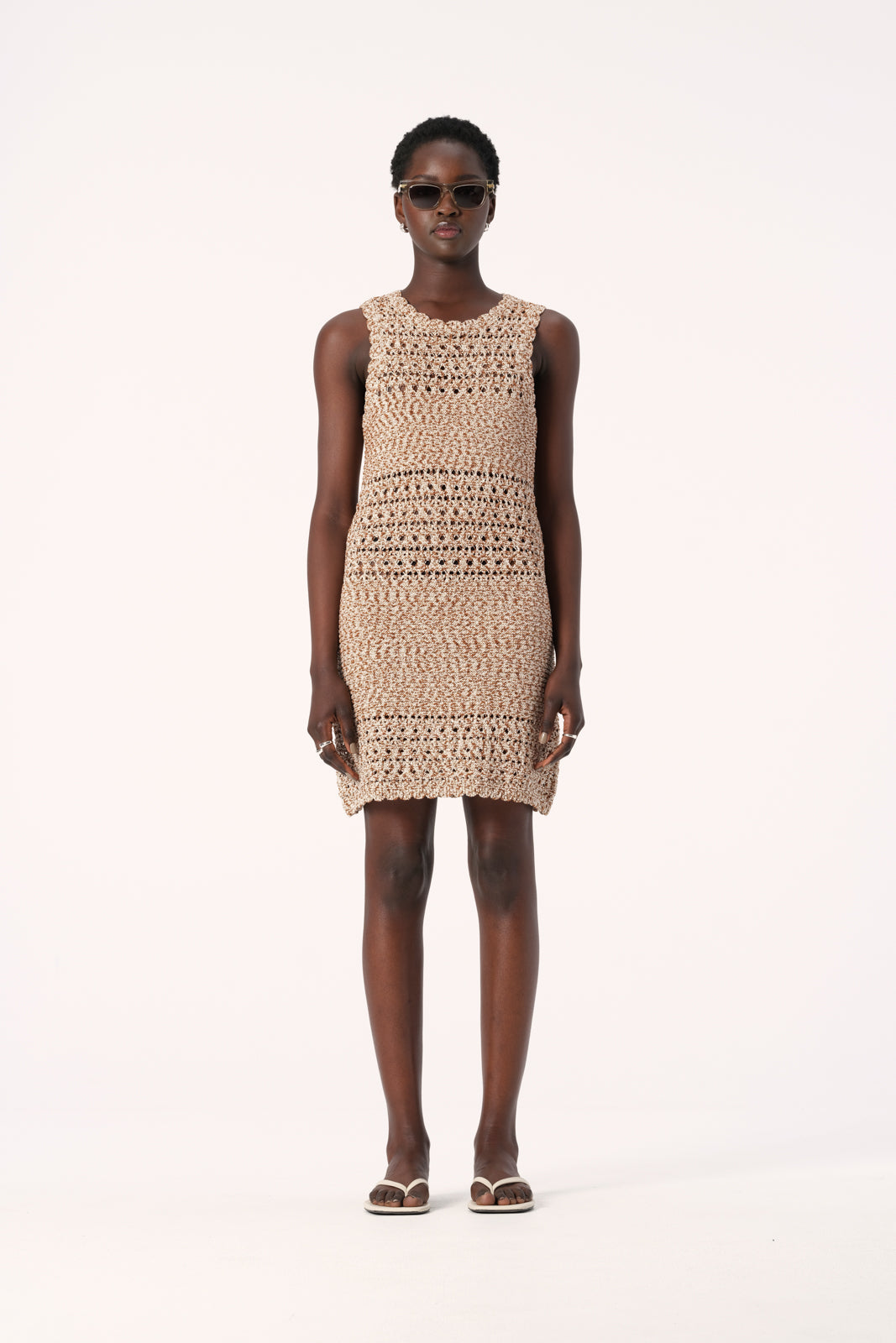 Beige Crochet Dress|151277001-Ecru