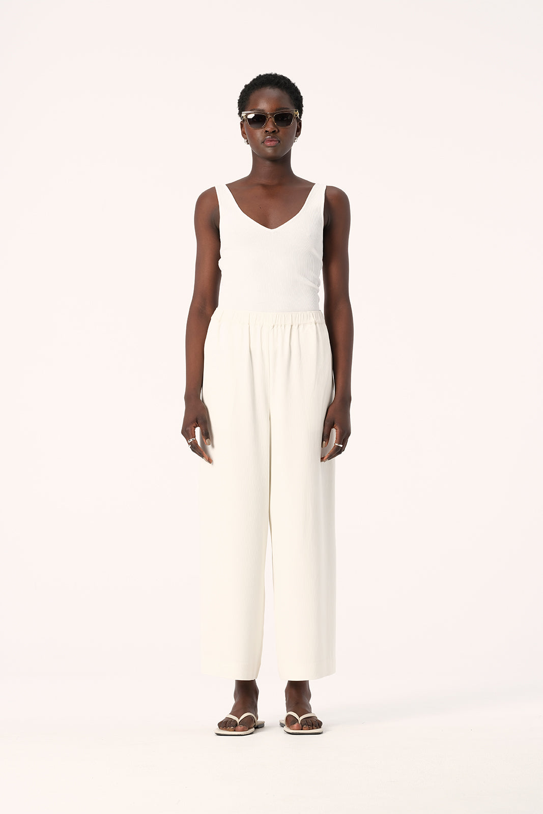Perry V-Neck Knit Singlet Top in White | Elka Collective