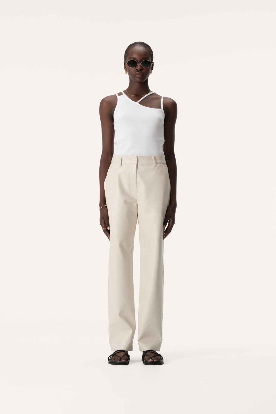 Clements Vegan Croc Straight Leg Pant in Ivory White | Elka Collective