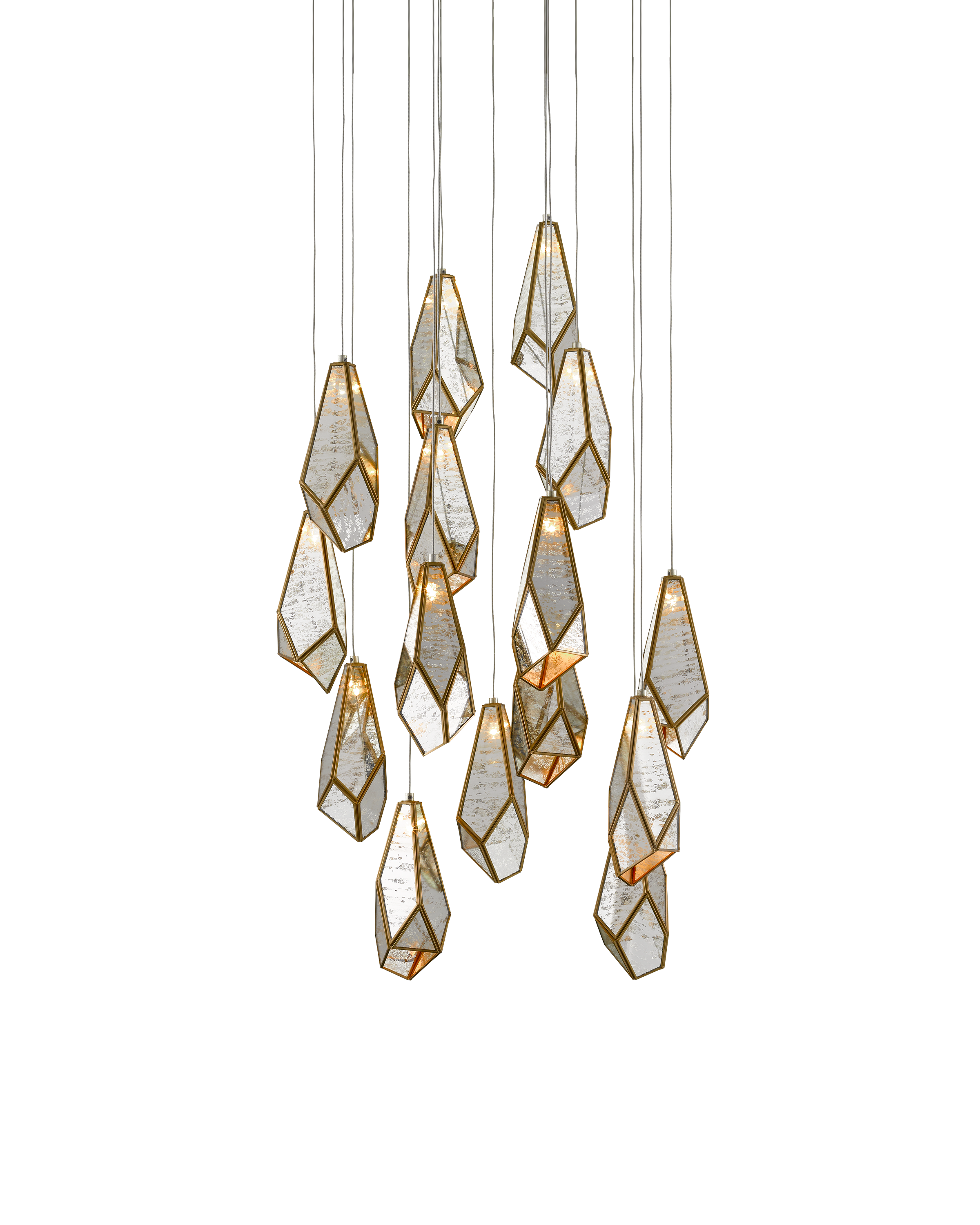Currey & Co Glace Mirror 15-Light Round Multi-Drop Pendant | 9000-0705
