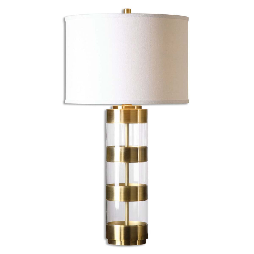 Uttermost Lagrima Metal Crystal and Fabric Lamp in Brushed Brass/Beige