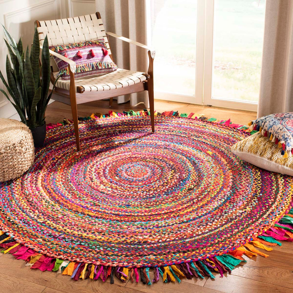  SAFAVIEH Braided Collection 4' Round Rust / Multi BRD452P  Handmade Country Cottage Reversible Cotton Area Rug : Home & Kitchen