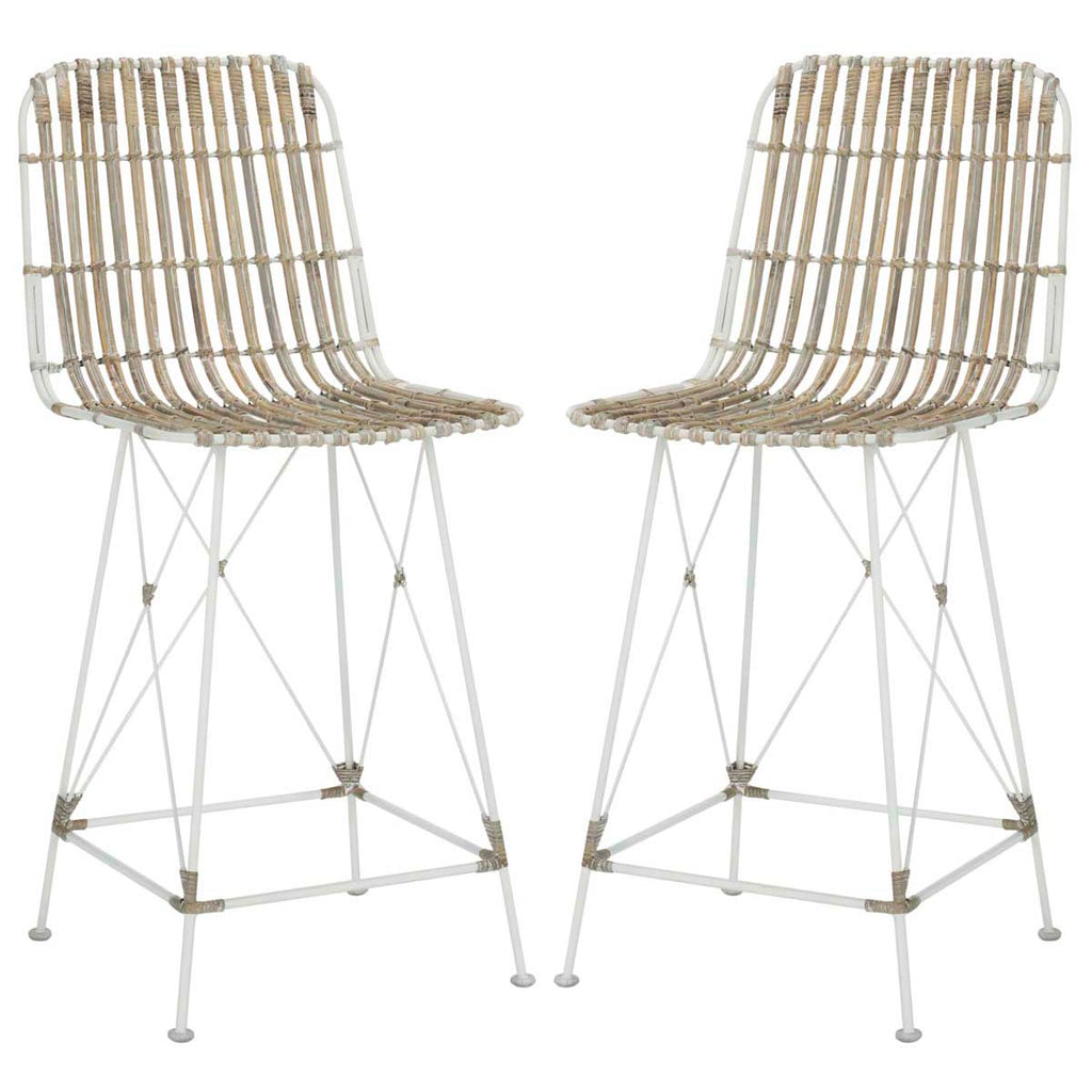 Safavieh Minerva Wicker Bar Stool White White Set of 2