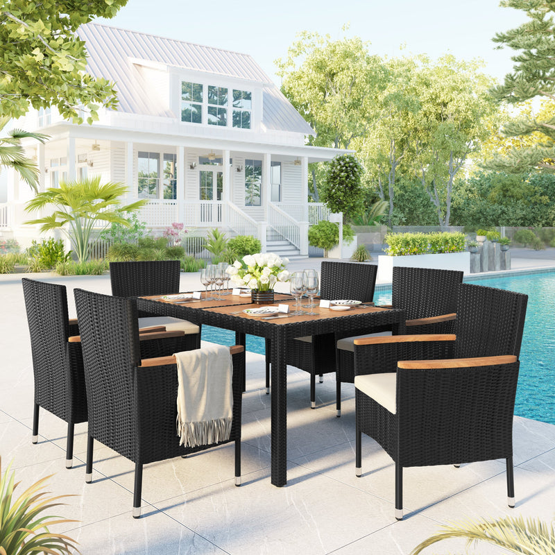 7-Piece Outdoor Patio Dining Set, Garden PE Rattan Wicker Dining Table