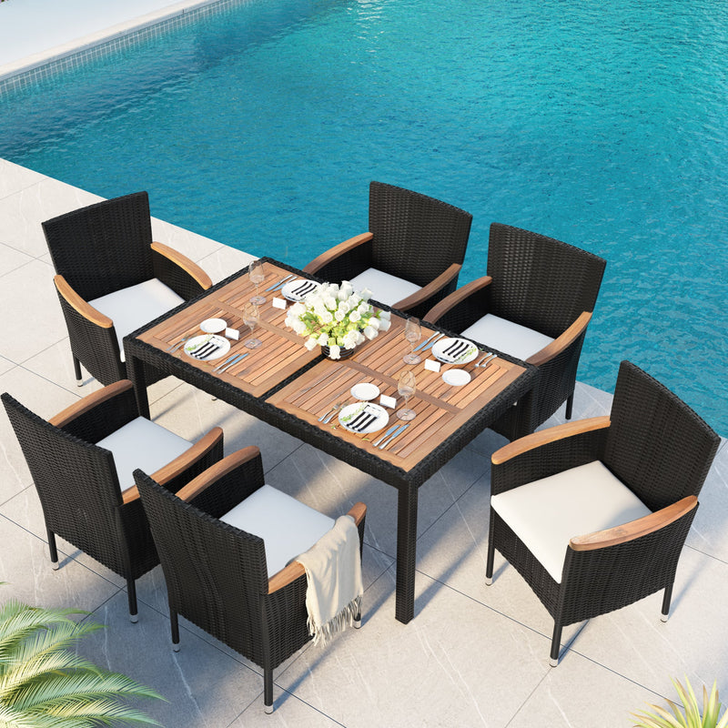 7-Piece Outdoor Patio Dining Set, Garden PE Rattan Wicker Dining Table