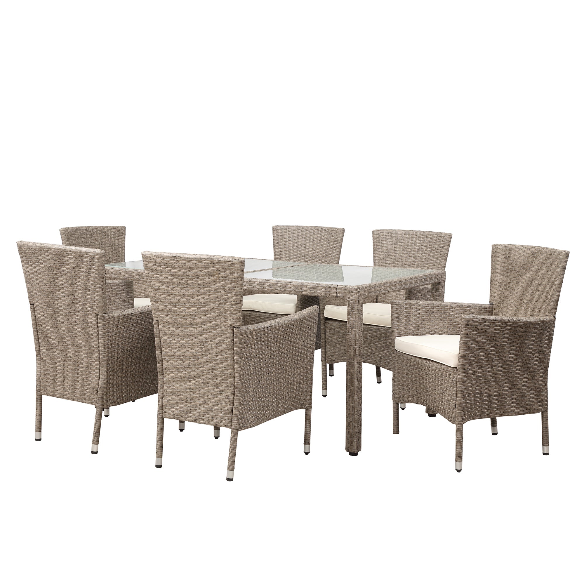 Outdoor Wicker Dining Set, 7 Piece Patio Dinning Table Beige-Brown