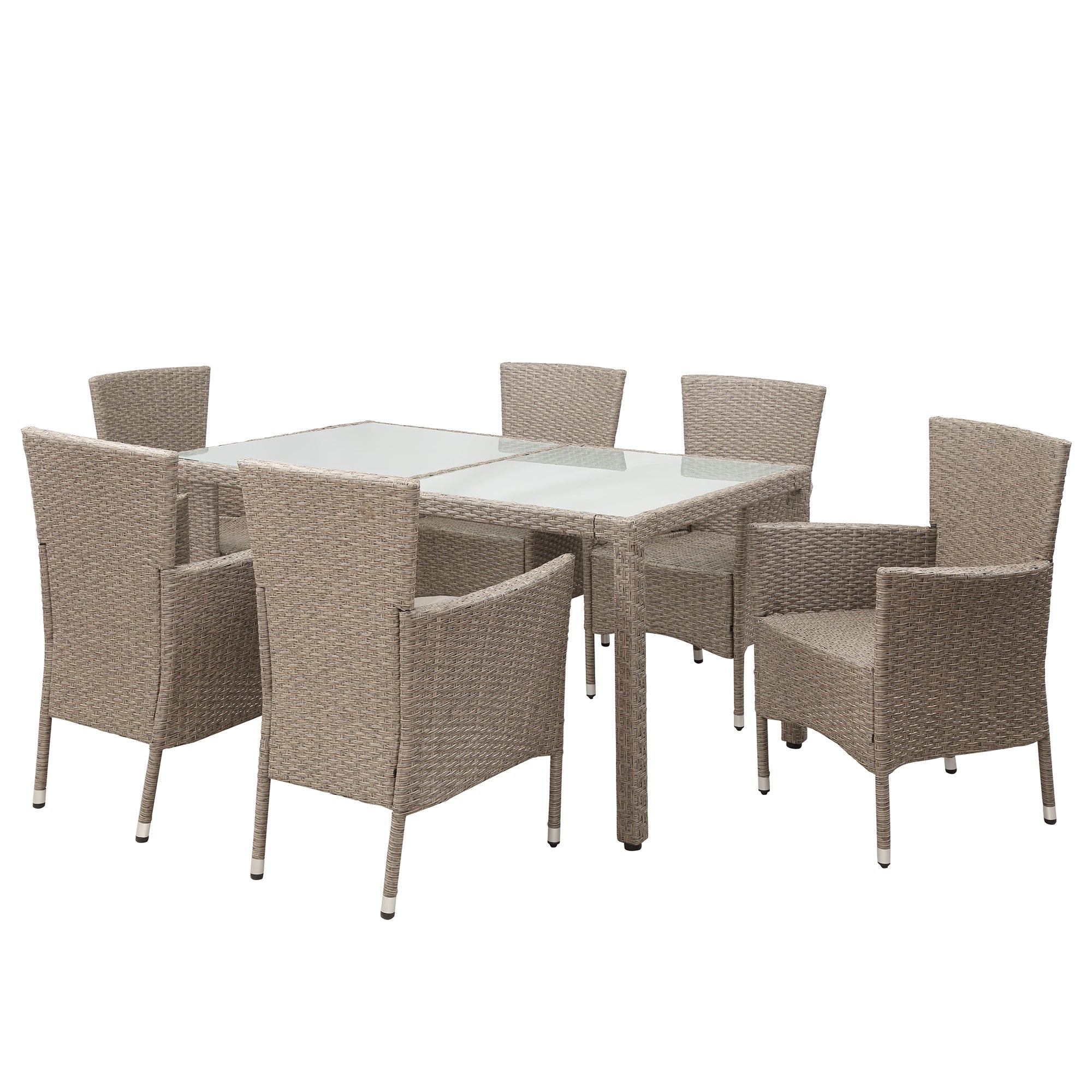 Outdoor Wicker Dining Set, 7 Piece Patio Dinning Table Beige-Brown