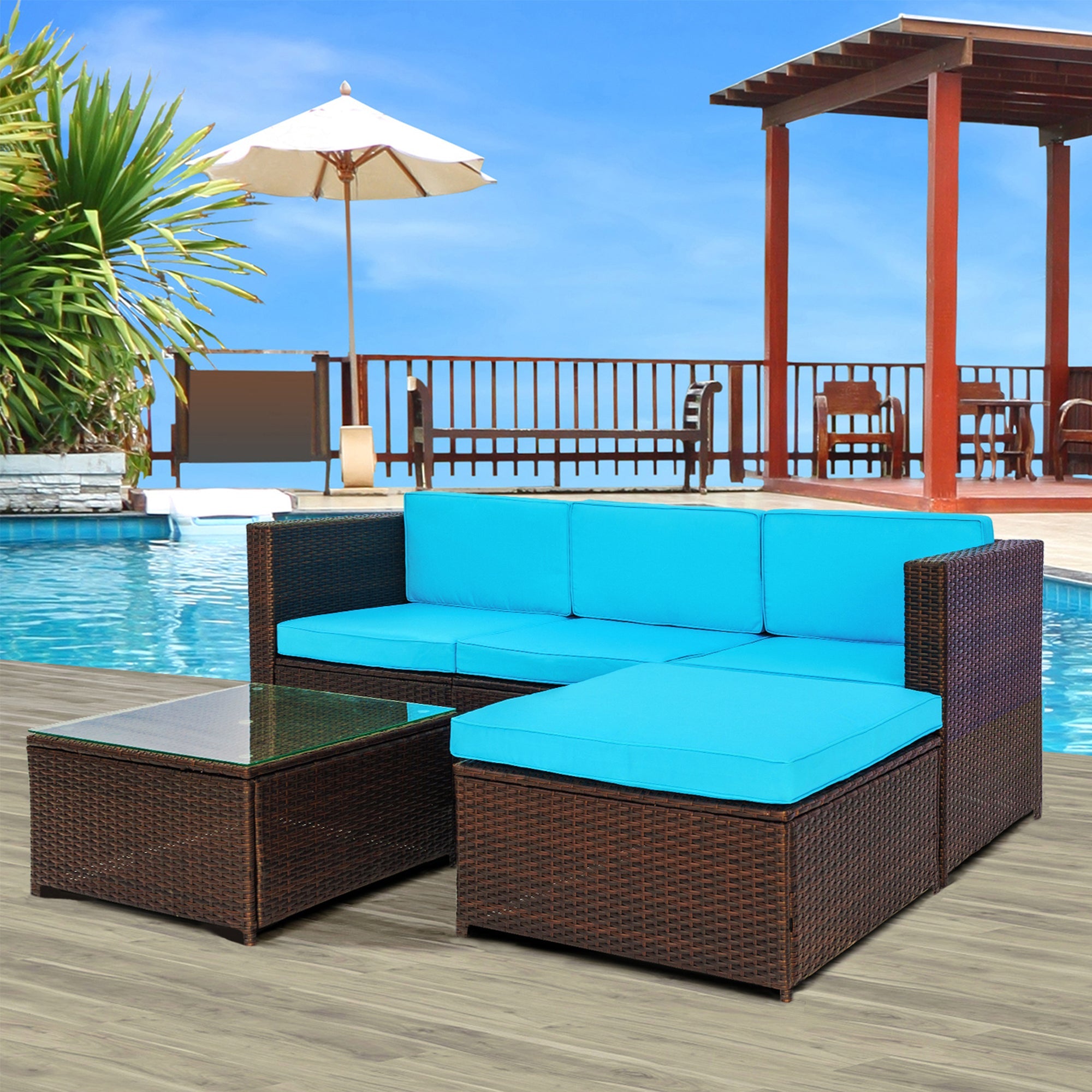 Rattan Patio Furniture Set Wicker Sofa Cushioned Sectional Furniture