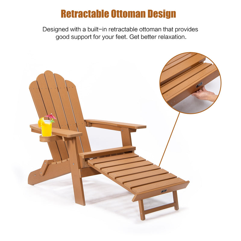 TALE Folding Adirondack Chair With Pullout Ottoman With Cup Holder, Oa