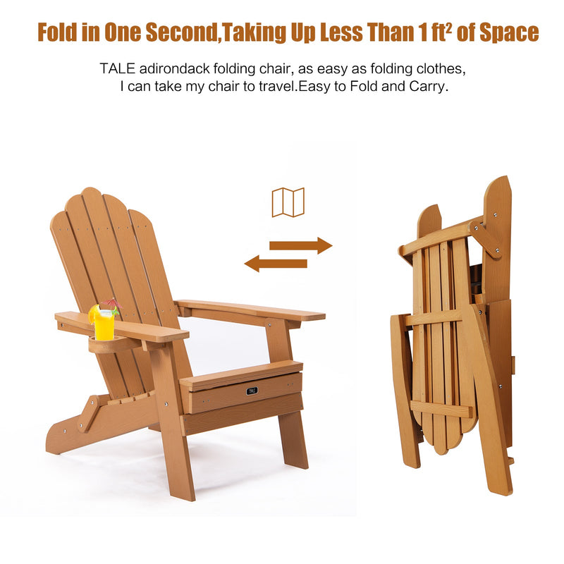 TALE Folding Adirondack Chair With Pullout Ottoman With Cup Holder, Oa