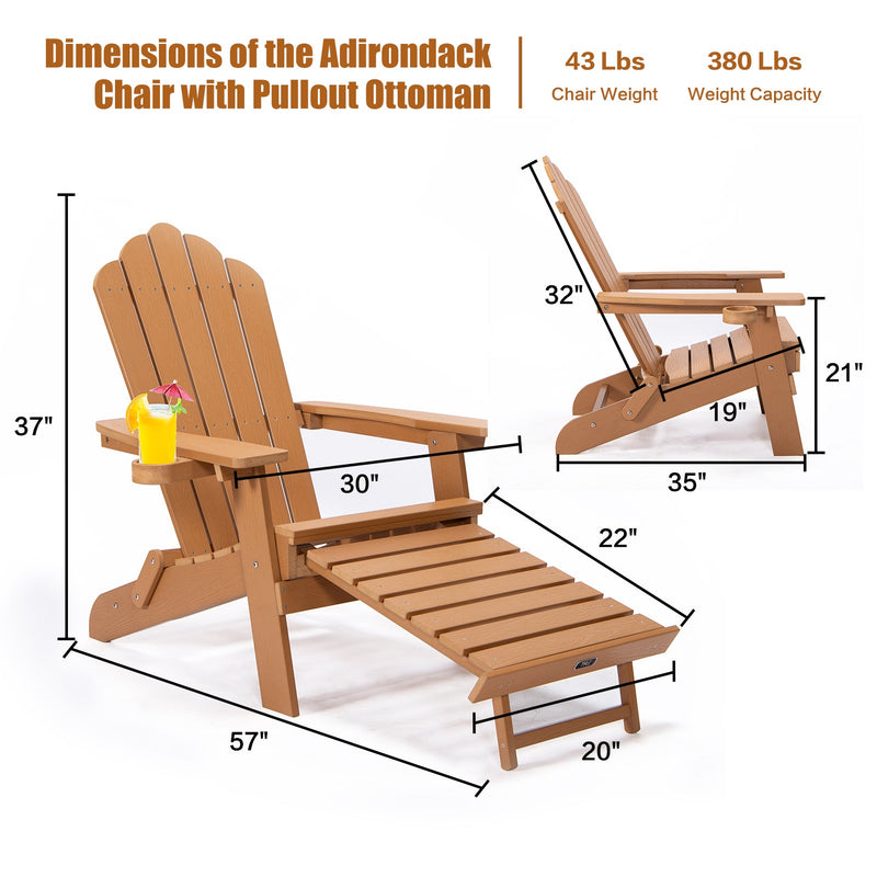 TALE Folding Adirondack Chair With Pullout Ottoman With Cup Holder, Oa