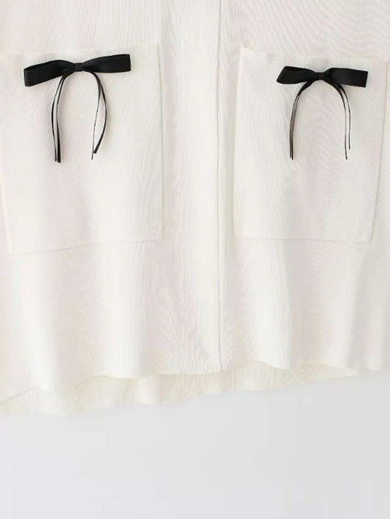 Stylish Loose Fit Sleeveless Bow Knit Dress with Pockets - Image 7