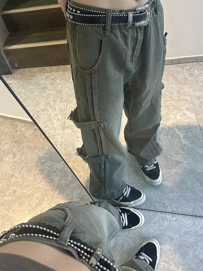 Casual Vintage Low Waist Lace-Up Straight Jeans for Women - Image 6