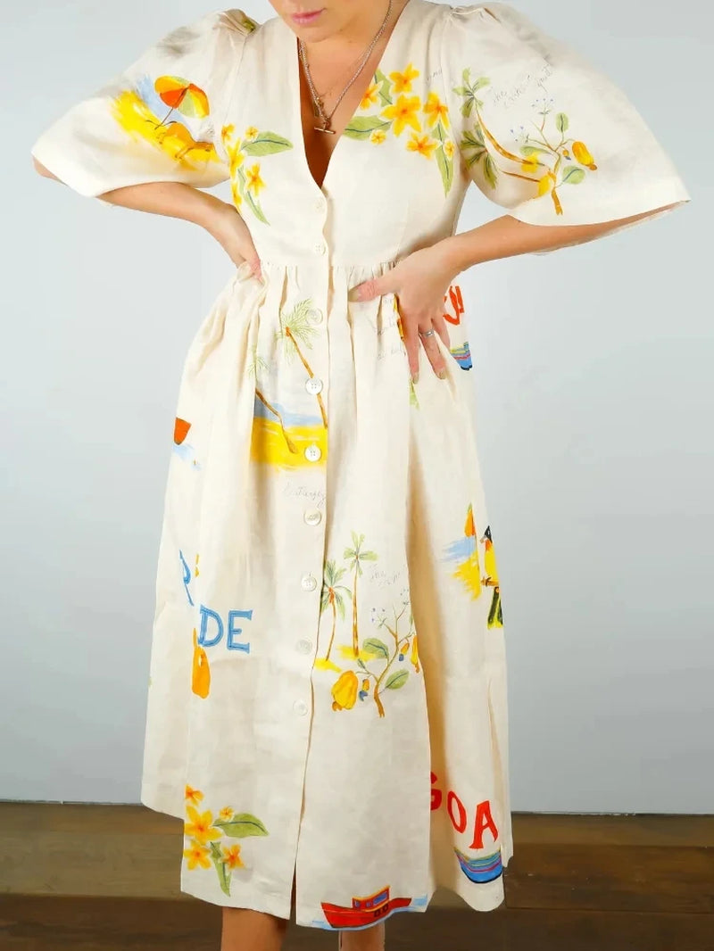 Stylish V-Neck Loose Half Sleeve Print Dress for Women - Image 7