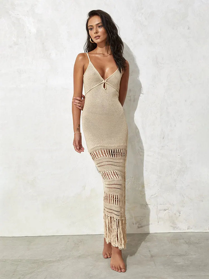 Chic Crochet Lace-Up Summer Beach Cover-Up Dress - Image 5
