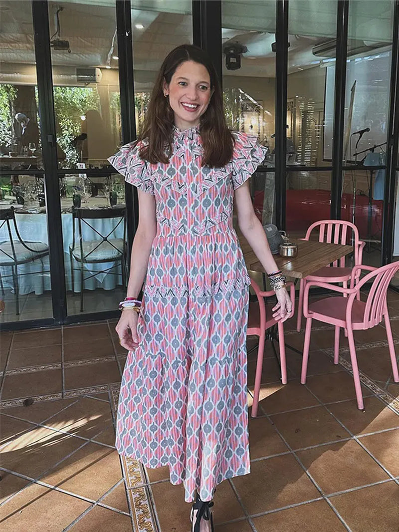 Elegant Women's Vintage Ruffled Maxi Dress with Wrap Waist - Image 6