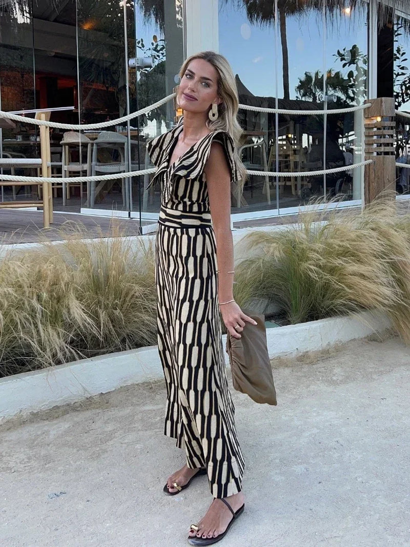 Elegant Vintage Ruffle V Neck Dress and Skirt Set - Image 5