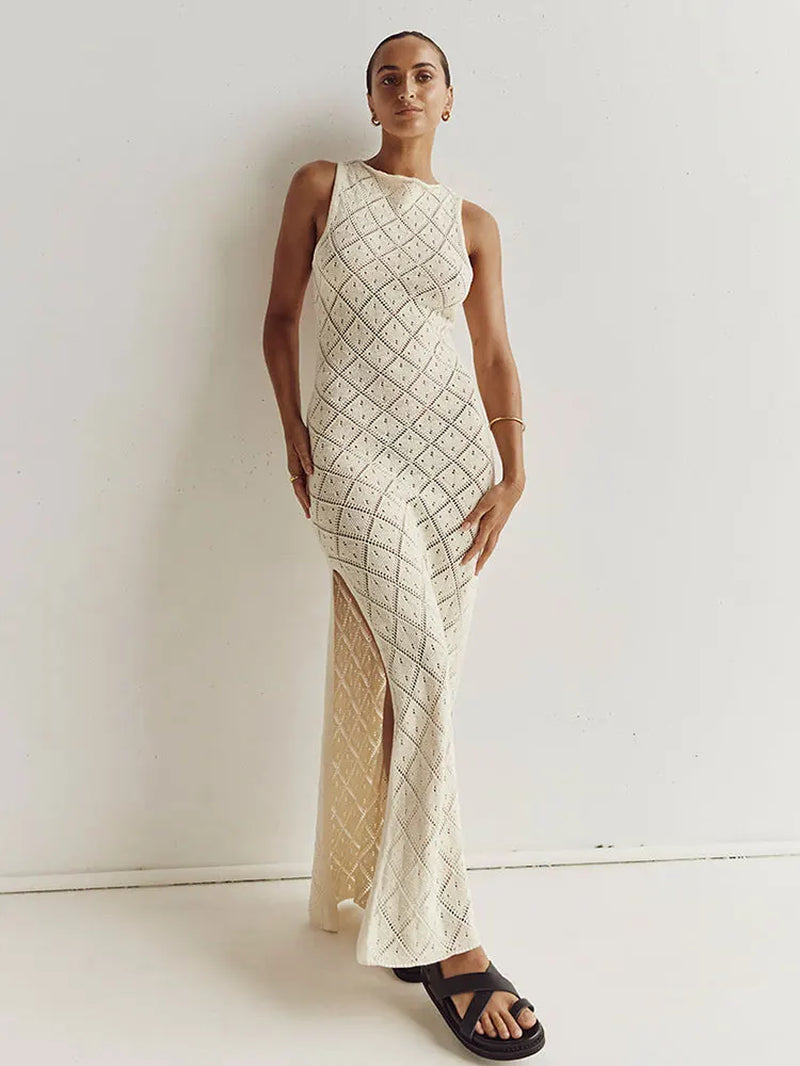 Chic Cut-Out Slit Mesh Swim Cover-Up Dress - Image 6