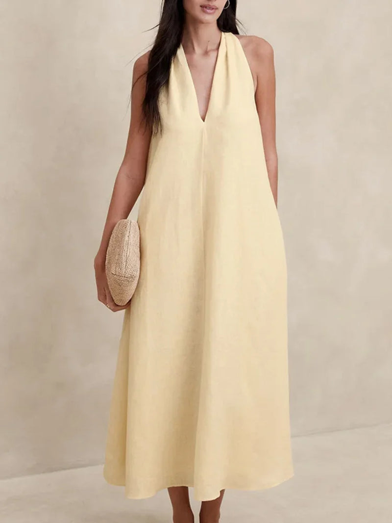 Elegant White V-Neck Halter Dress for Summer Stylish Wear - Image 4