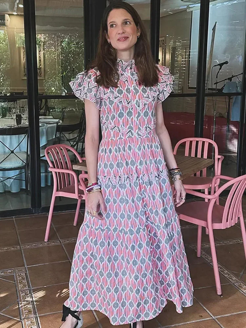 Elegant Women's Vintage Ruffled Maxi Dress with Wrap Waist - Image 7