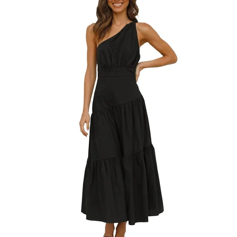 Elegant One-Shoulder Irregular Sleeveless Party Dress - Image 9