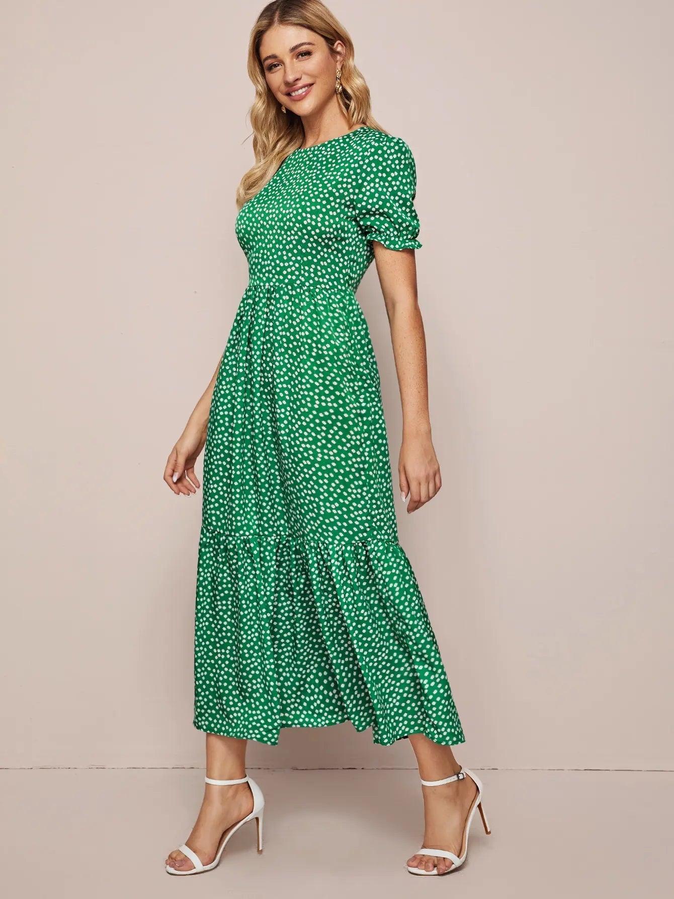 Casual Summer Print Pleated Crew-Neck Dress for Women - Image 5