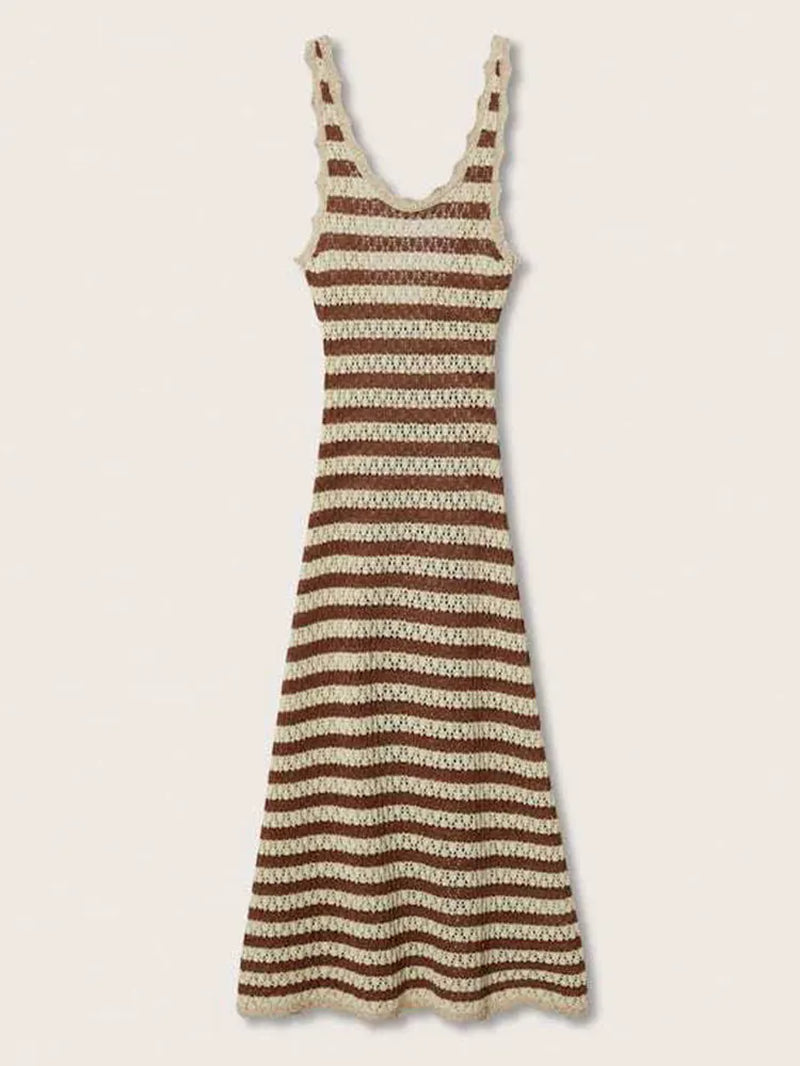 Sleeveless Deep V-Neck Striped Backless Maxi Dress - Image 6