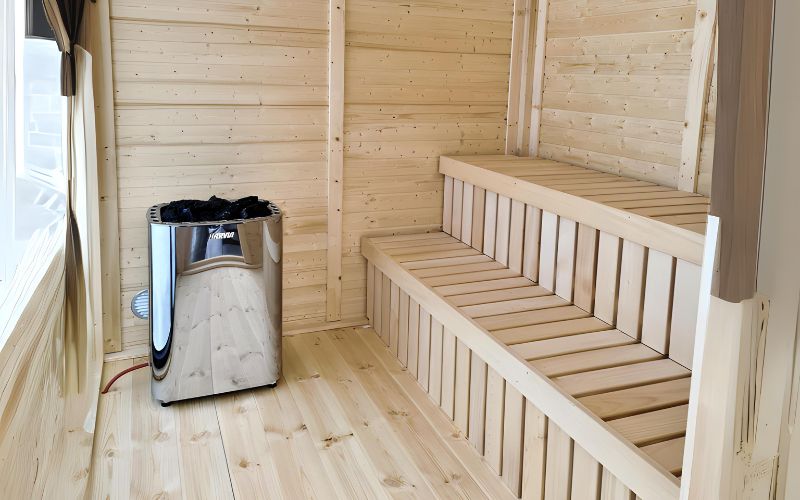 Modern Sauna Cube durable spruce construction.