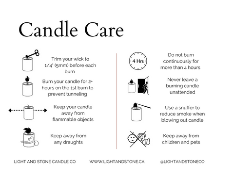 Candle card instruction for care