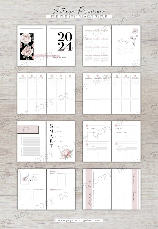Vintage 2024 Yearly Setup  Digital Bullet Journal Theme – Paper Monogatari