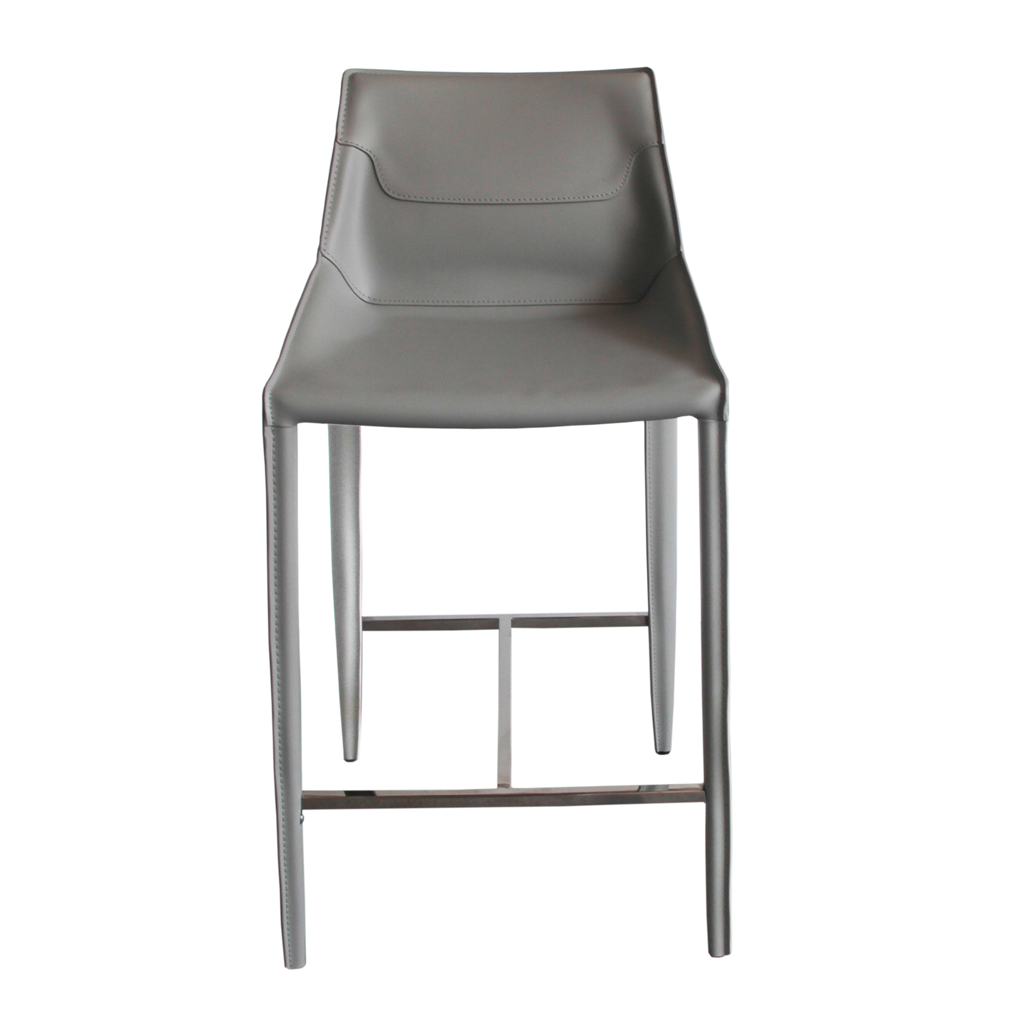 Modrest Halo Modern Light Grey Saddle Leather Counter Stool