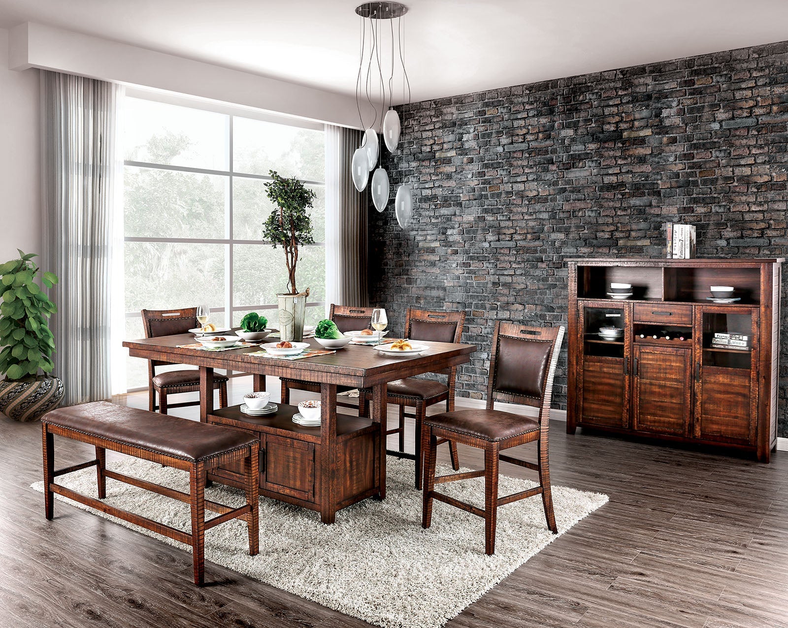Furniture Of America Wichita Distressed Dark Oak Rustic Counter Height Table Model CM3061PT